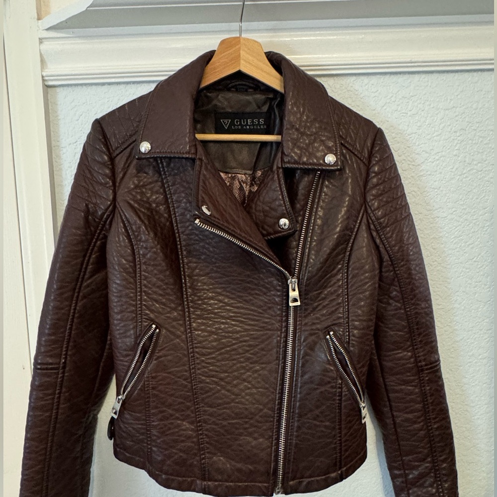 Guess Chocolate Leather Biker Jacket